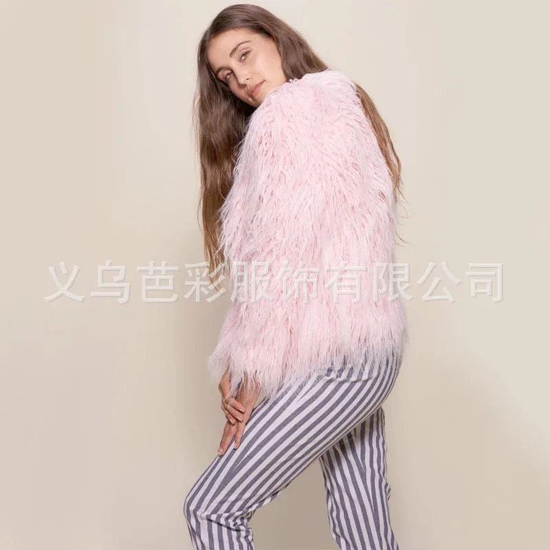Imitation Fur Coat European and American New Women's Clothing Medium and Long Loose Hooded Amazon Beach Sheep Fur Coat