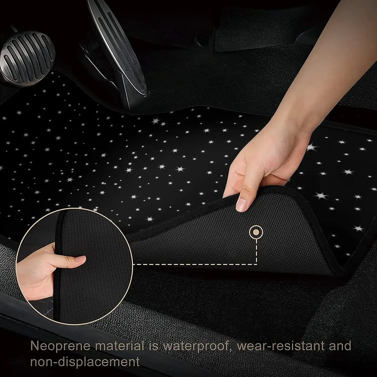 Car Floor Mat 4 Piece Sets Starry Night Universal All Weather Waterproof Driver Heel Pad Protector-Full Set Front & Rear Carpet