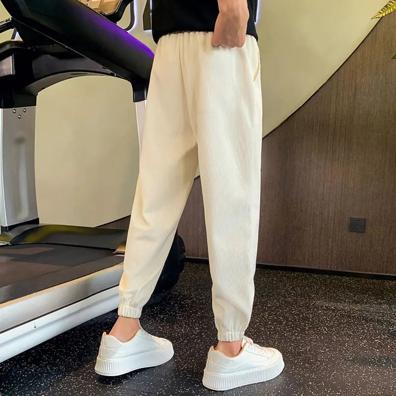 Black Men's Sweatpants Corduroy Plain With Pockets Trousers Cool Korean High Quality Trend Fashion New in Y2k Male Sports Pants
