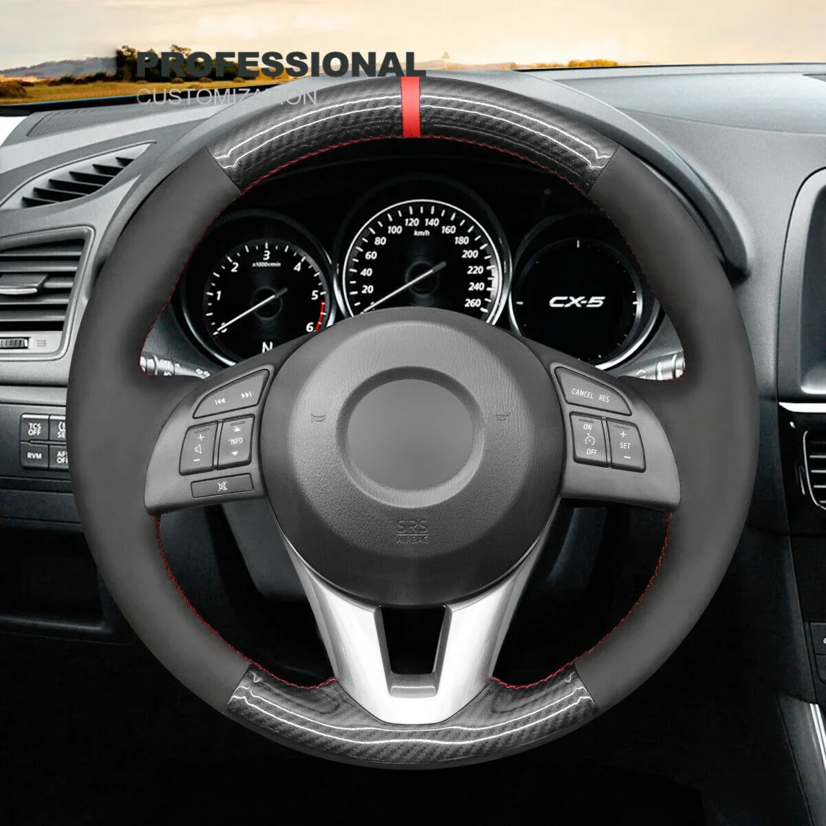 

DIY Hand Stitch PU Carbon Fiber Suede Steering Wheel Cover For Mazda 3 Axela Atenza CX5 CX-3 Car Accessories