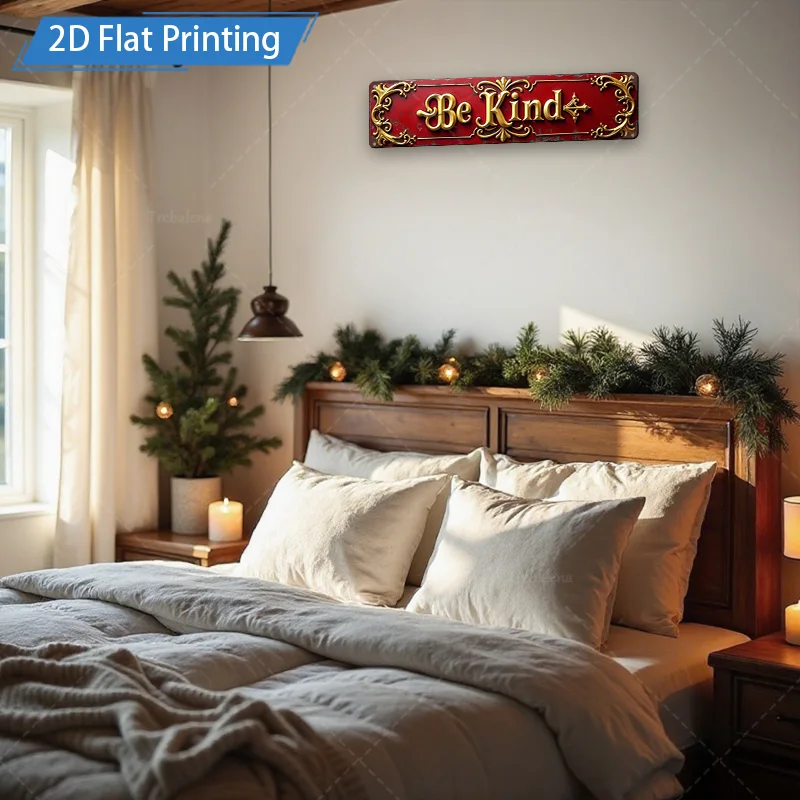 [2D FLAT] قطعة واحدة من اللافتات المعدنية، مقاس 4 × 16 بوصة باللون الأحمر العتيق، لافتة معدنية لطيفة لديكور عيد الميلاد