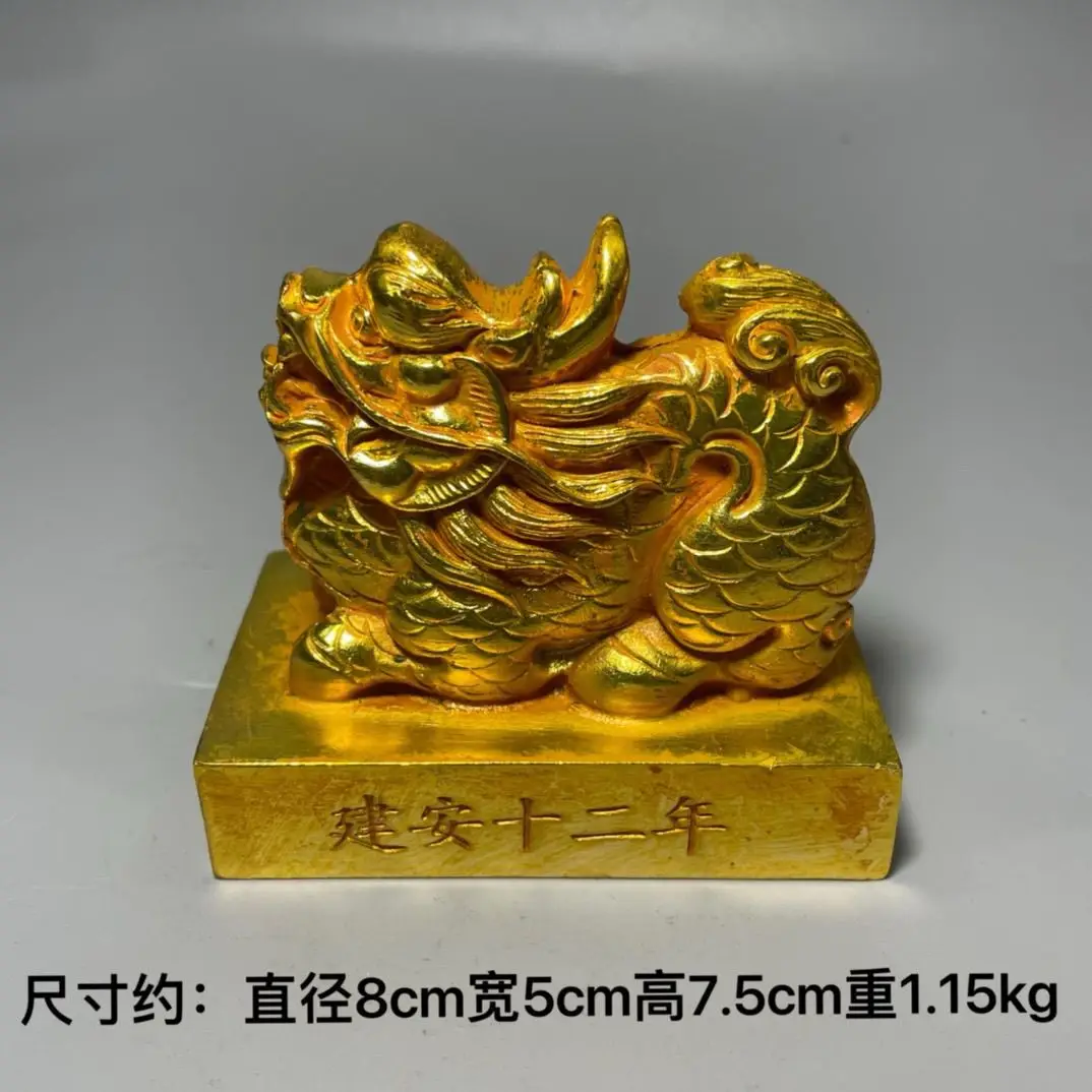 Gilt Auspicious kylin seal Ornament Decoration Tea Pet Figurines Desk Decor Accessories
