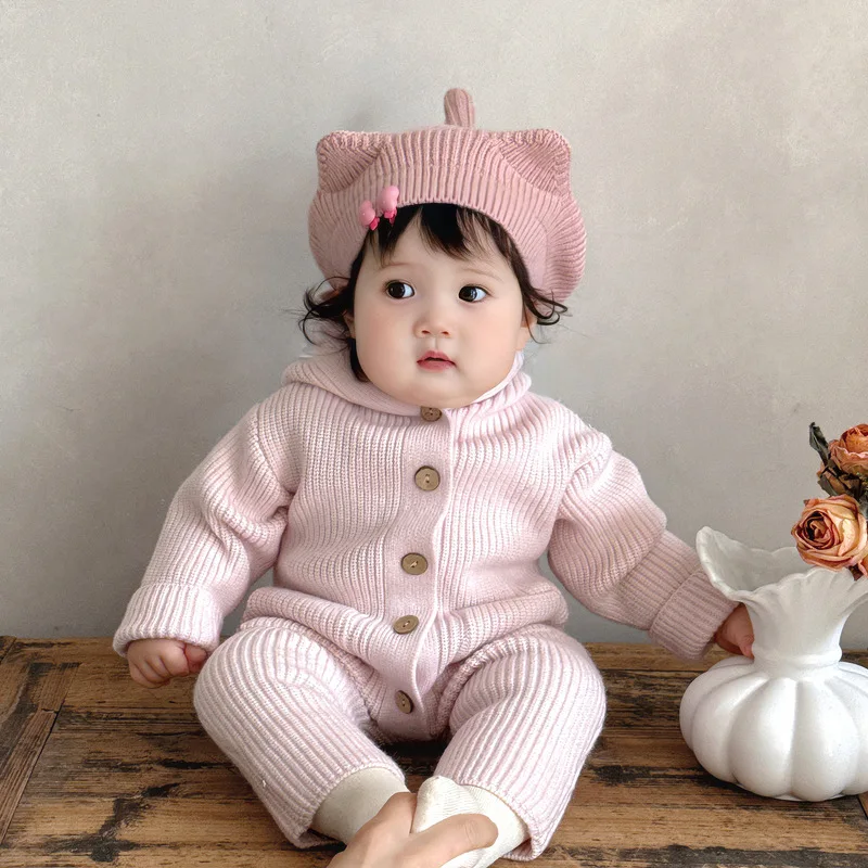 

Детские комбинезоны UNITIM для девочек, вязаные, с капюшоном, цельные боди для малышей, однотонные комбинезоны для новорожденных девочек, детские комбинезоны-слипы