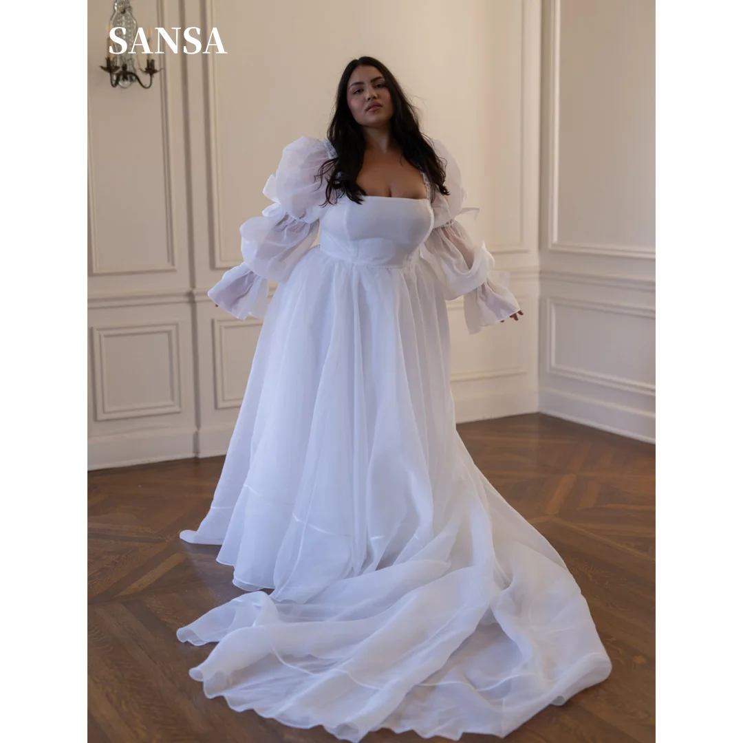 

Sansa White Puffy Sleeve فساتين السهرة Princess A-line Organza Vestidos De Noche Sweep Train Bow ON Sleeve Prom Dresses 2024