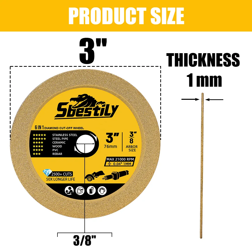Piringan pemotong berlian Mini, alat gerinda memotong kaca keramik kayu baja 1/3/5 buah 75mm