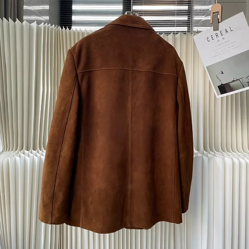 Retro Kid Suede Jacket for Women High Sense Loose Oversized Leather Suit Blazer Female Back Slit Midi Long Coat Single Breasted