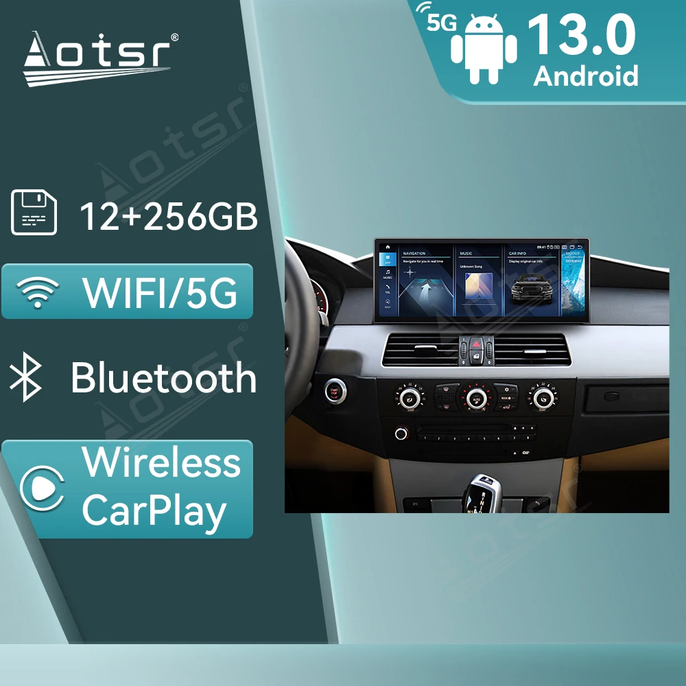 Qualcomm For BMW 5 Series E60 2006-2010 12.3 Inch Car Radio CarPlay Android 14 Stereo Multimedia Player GPS Navigation Head Unit