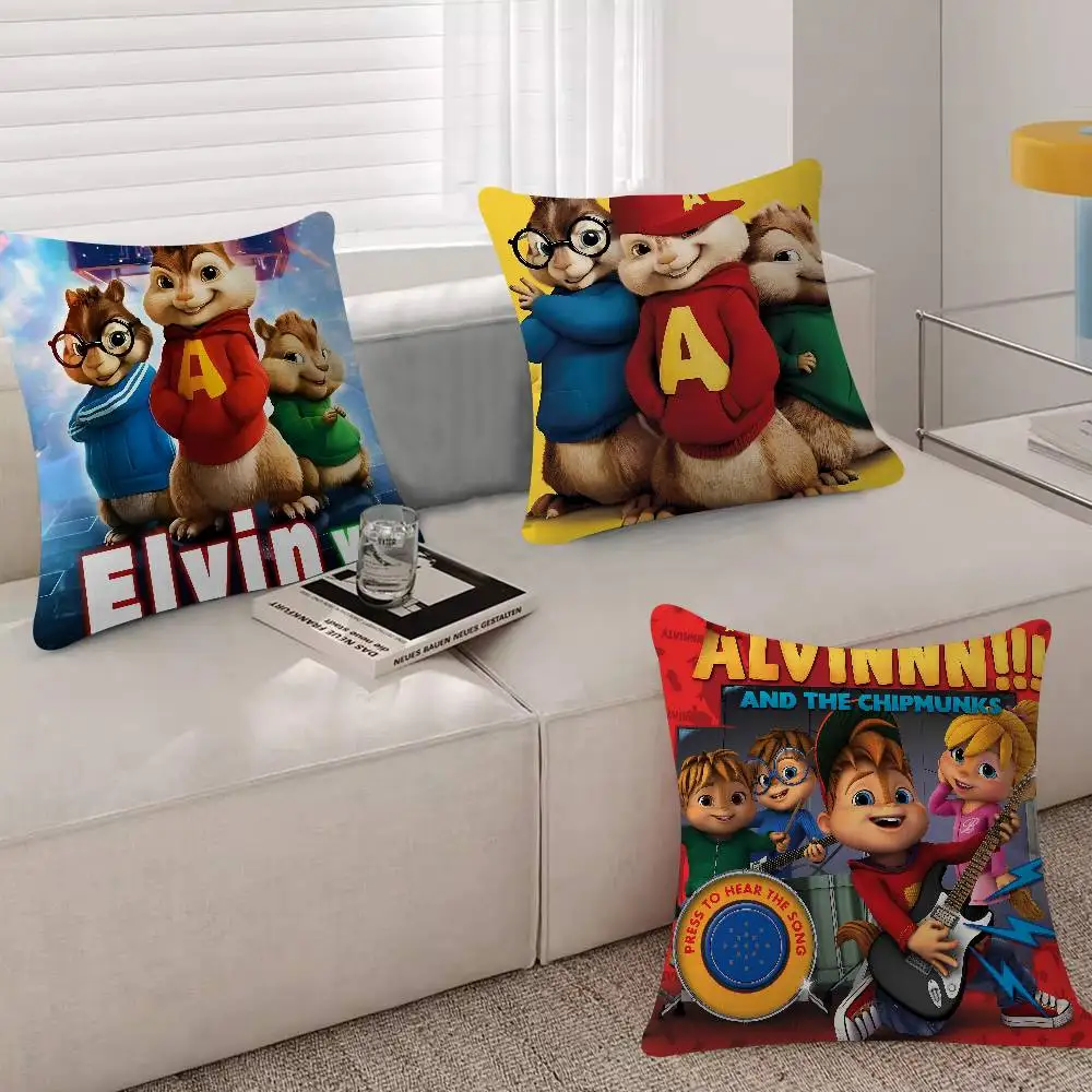 Anime Alvins And The Chipmunks Pillow Case Plush Fabric Soft Double Sided Print Sofa Cushion Cover Throw Pillow Covers