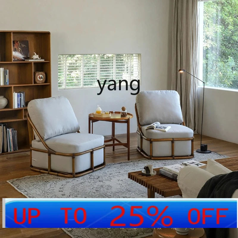 

Lcx rattan art natural retro style natural plant real rattan living room balcony leisure sofa single chair