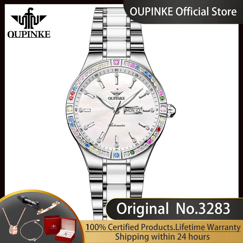 OUPINKE 3283 Original Woman Watch High-end Luxury Diamond Bezel Automatic Watch for Women Elegant Mechanical Wristwatch 2024 New