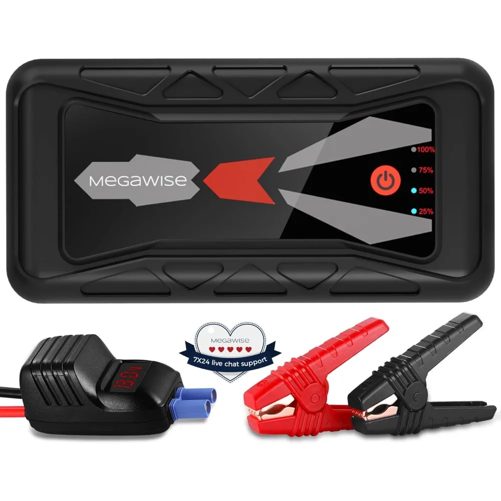

MEGAWISE 1500A Пик 16800 мАч Автомобильный аккумуляторный усилитель стартера (до 7 л газовых или 5 л дизельных двигателей), портативное питание 12 В с двумя двигателями
