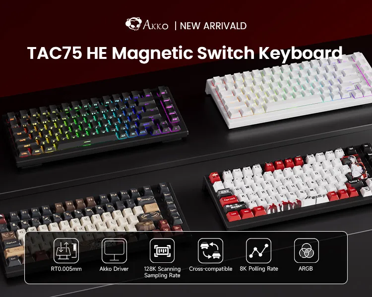 AKKO TAC75 HE Magnetic Switch Keyboard 75% Gaming Keyboards Rapid Trigger 0.005mm 8K RGB Wired Esports Custom Keyboard for Gamer