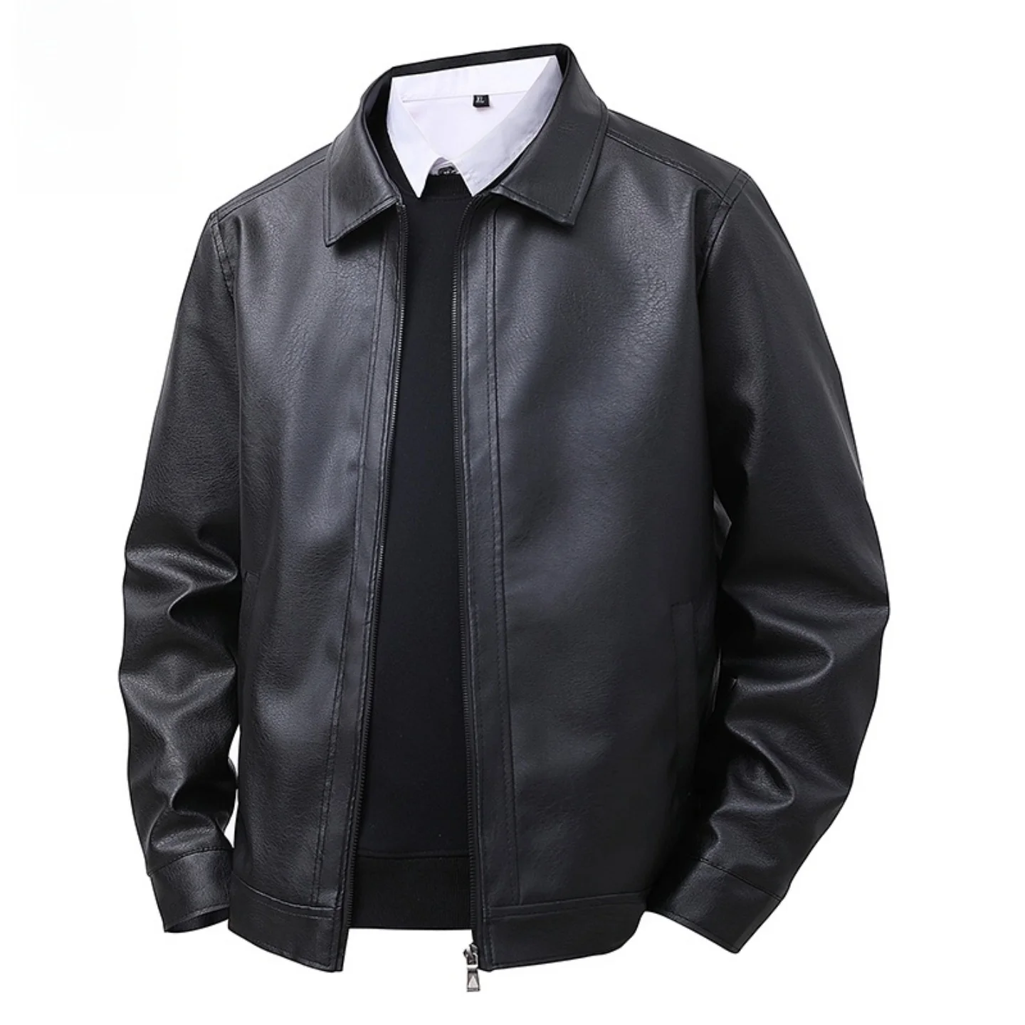 

Мужская кожаная куртка Jeanswest 2025: Новинка осени-весны, свободный прямой крой, американский ретро-стиль, повседневная городская мода, длинный рукав, на молнии
