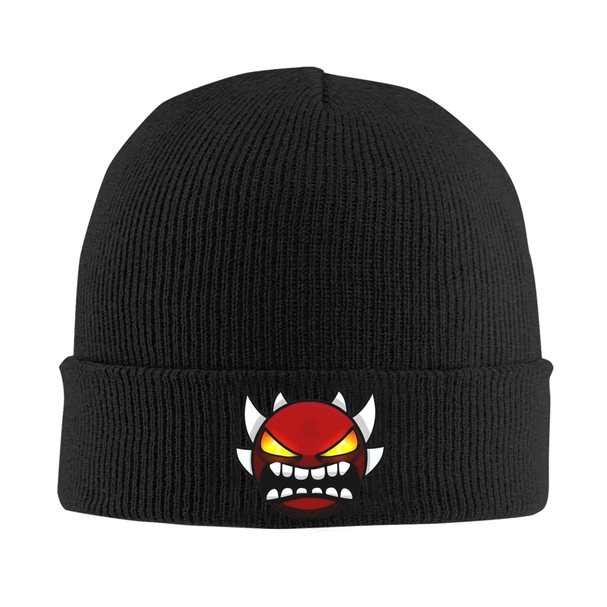 Geometry Dash Demon Hats Autumn Winter Skullies Beanies Warm  Caps Unisex Acrylic Knitted Caps