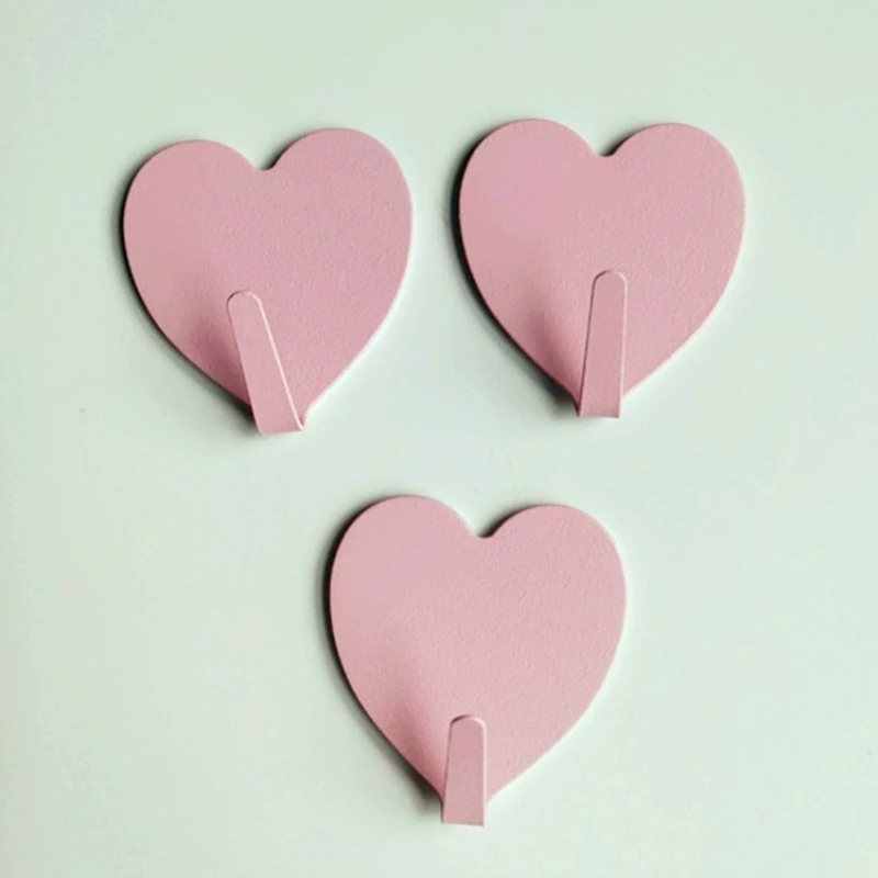 Three Heart-Shaped Hooks with Strong Adhesive,Perfect for Hanging Decorations in Kitchens, Bathrooms, Bedrooms, And More