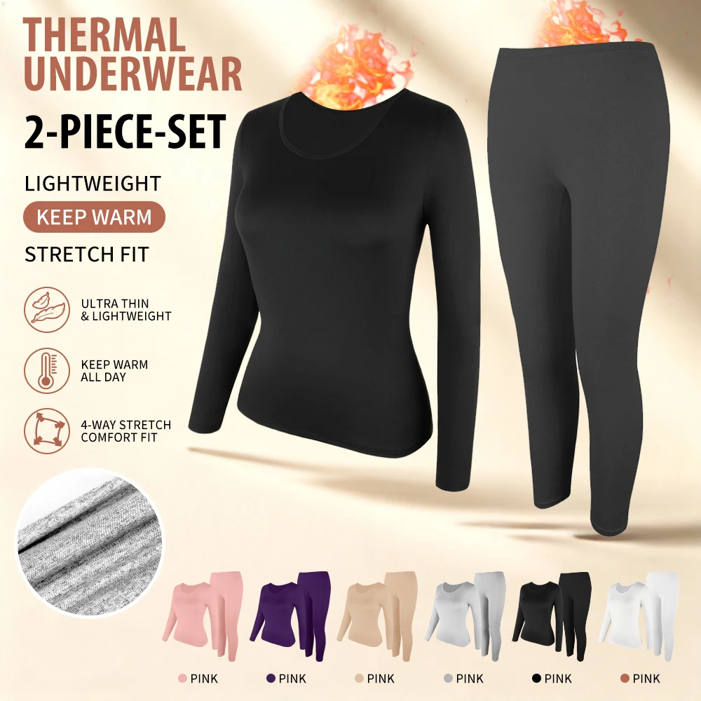 Nuevo Conjunto de Ropa Interior Térmica para Mujer, Camiseta y Pantalón Largo Forrados de Polar, 2 Piezas para Esquiar en Invierno y Clima Frío