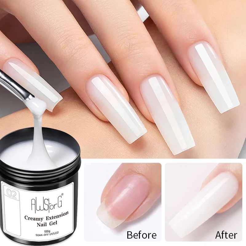 AWStorG 3 unids/set 100g Gel de uñas de construcción Kit de Gel de extensión de uñas cremoso blanco lechoso Gel duro construido barniz UV semipermanente
