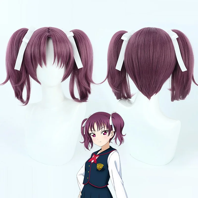 Anime kochaj życie! Słońce!! Aqours święty śnieg członek Kazuno Ria Kazuno Leah Seira peruka do Cosplay Ria Twin Ponytails białe wstążki