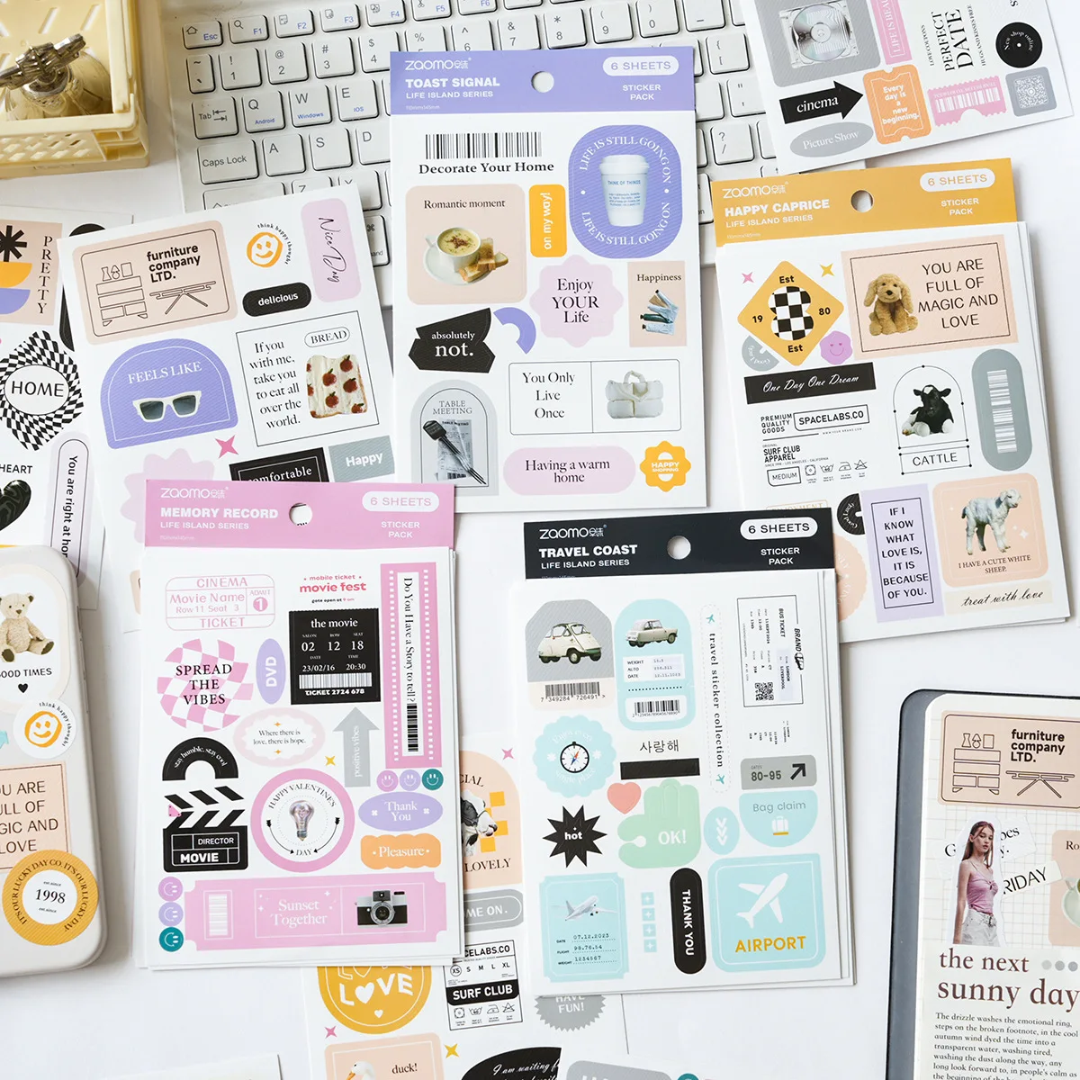 6 Sheets  Creative  Cartoon Cute Stickers for Scrapbooking DIY Decorative Material Collage Journaling