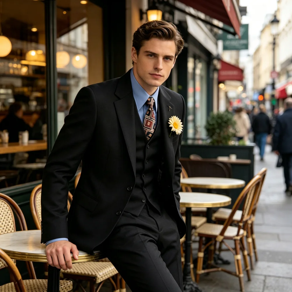 

Elegant Casual Men's Slim Fit Suit Set Soft Comfortable Fabric Jacket And Trousers Included