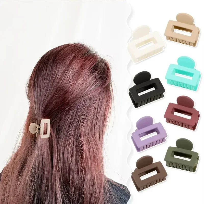 Vintage Frosted 4cm Small Square Hair Clip Fashion Hair Claws Clips Crab Barrette Ponytail Clips Hair Accessories for Women Girl