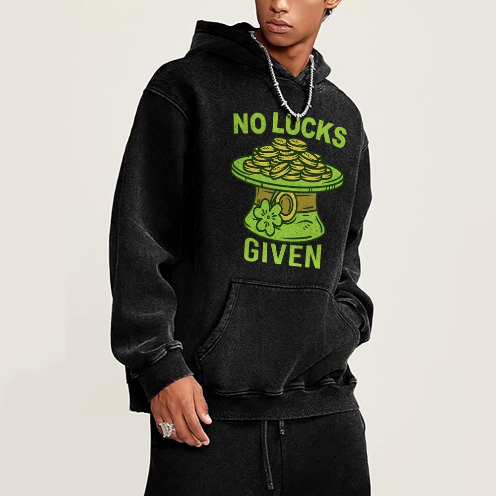 No Lucks Given Trendy Graphic Hoodie Cusal Acid Washed Hoodie Retro Graphic Hoodie Vintage Ghetto Y2K Hoodie