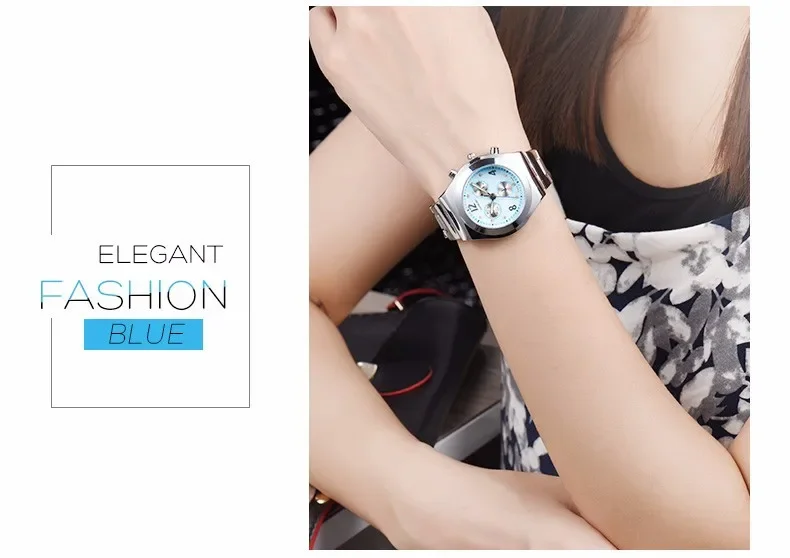 Relógio de quartzo fashion longbo feminino, relógio impermeável casual de aço inoxidável para mulheres