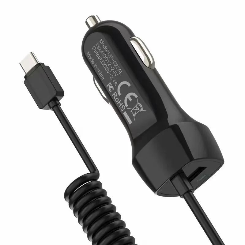 Ładowarka samochodowa typu C, adapter zasilania samochodowego Micro USB do iPhone 17 16 15, przedłużany kabel sprężynowy do Samsung Xiaomi Huawei, przewód do ładowania. — zdjęcie produktu 4