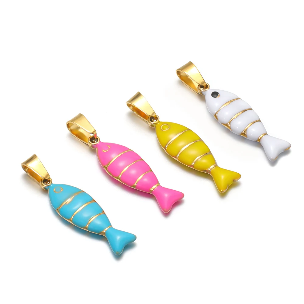 5pcs Stainless Steel Fish Charms Double Sided Enamelled Sequins Fishes Pendant for DIY Earrings Necklace Jewelry Making Findings