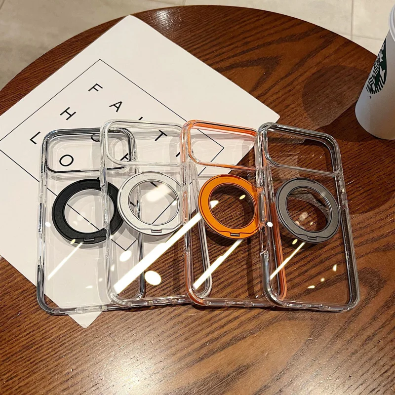 

Suitable for iPhone 17 Pro max phone case, Apple 16 Plus transparent ice crystal 360 ° bracket IP15 anti drop protective cover