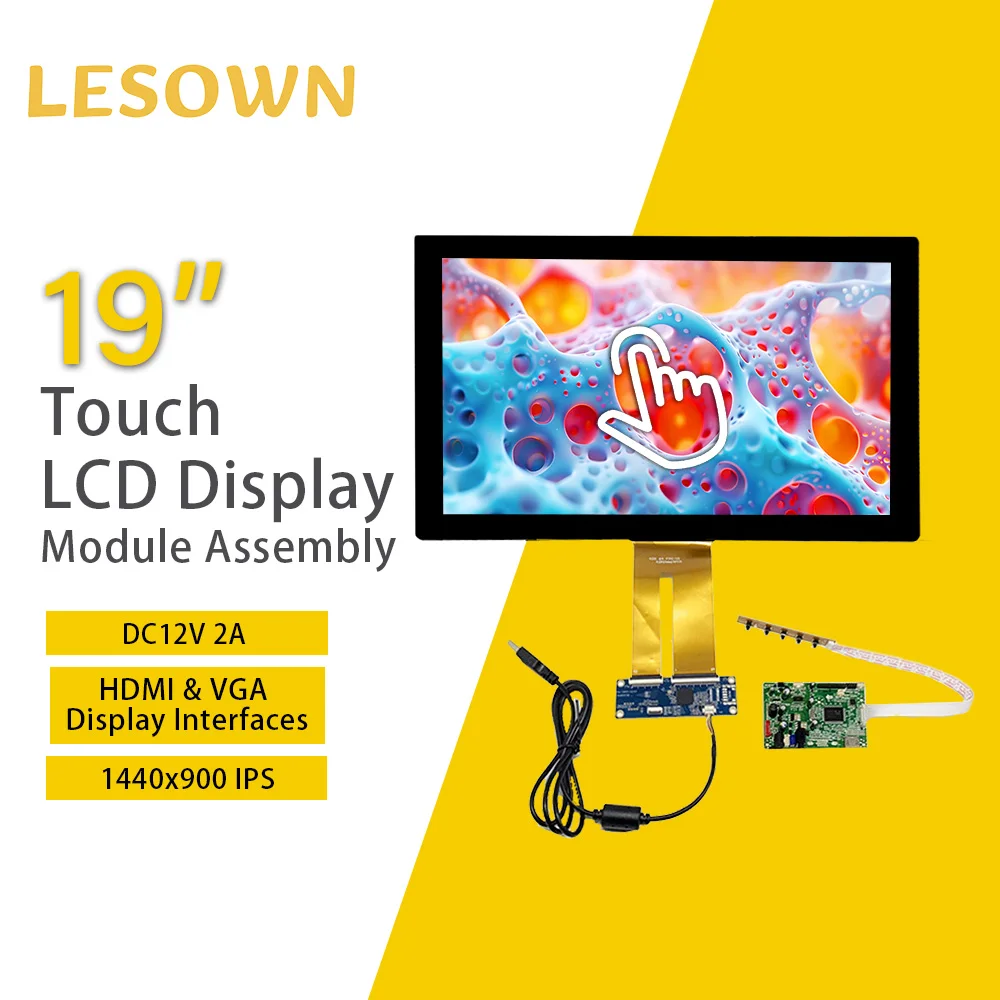 

LESOWN 19-дюймовый емкостный сенсорный ЖК-дисплей 1440x900 IPS HDMI VGA Сверхширокий экран Модуль LVDS 1000:1 с платой драйвера