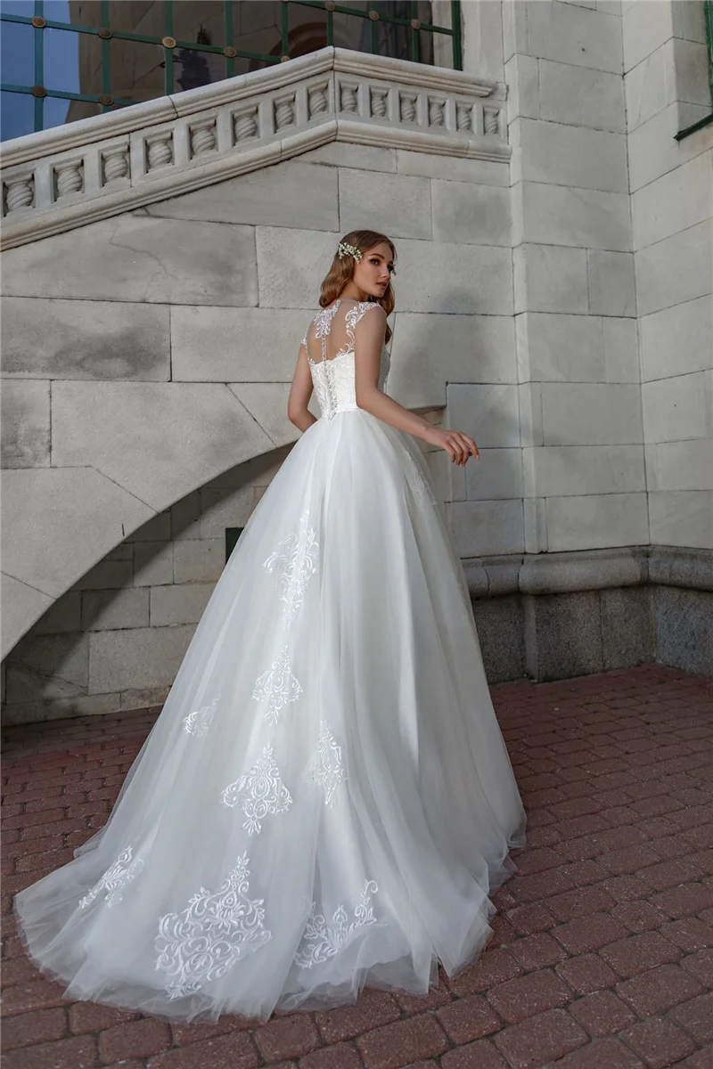 Robe De mariée en dentelle, coupe A-Line, avec boutons au dos plissé, sur mesure, pour le jardin