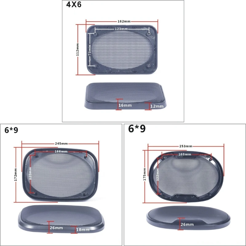 Cubierta de parrilla de altavoz 4 "x 6" 6 "x 9 "rectangular/redondo plástico acero cubierta de malla a prueba de polvo marco rejillas de alambre para Audio de coche Subwoofer