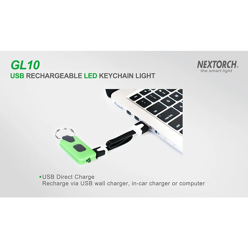 NEXTORCH 충전식 리튬 이온 배터리 캠핑 LED 미니 키 라이트, EDC 그린, 무게 13g, USB, GL10