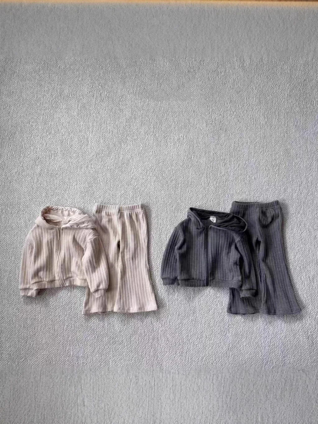 2025 Autumn New Children Long Sleeve Clothes Set Girls Ribbed Hooded Cardigan + Flared Pants 2pcs Suit Cotton Kids Casual Set 6