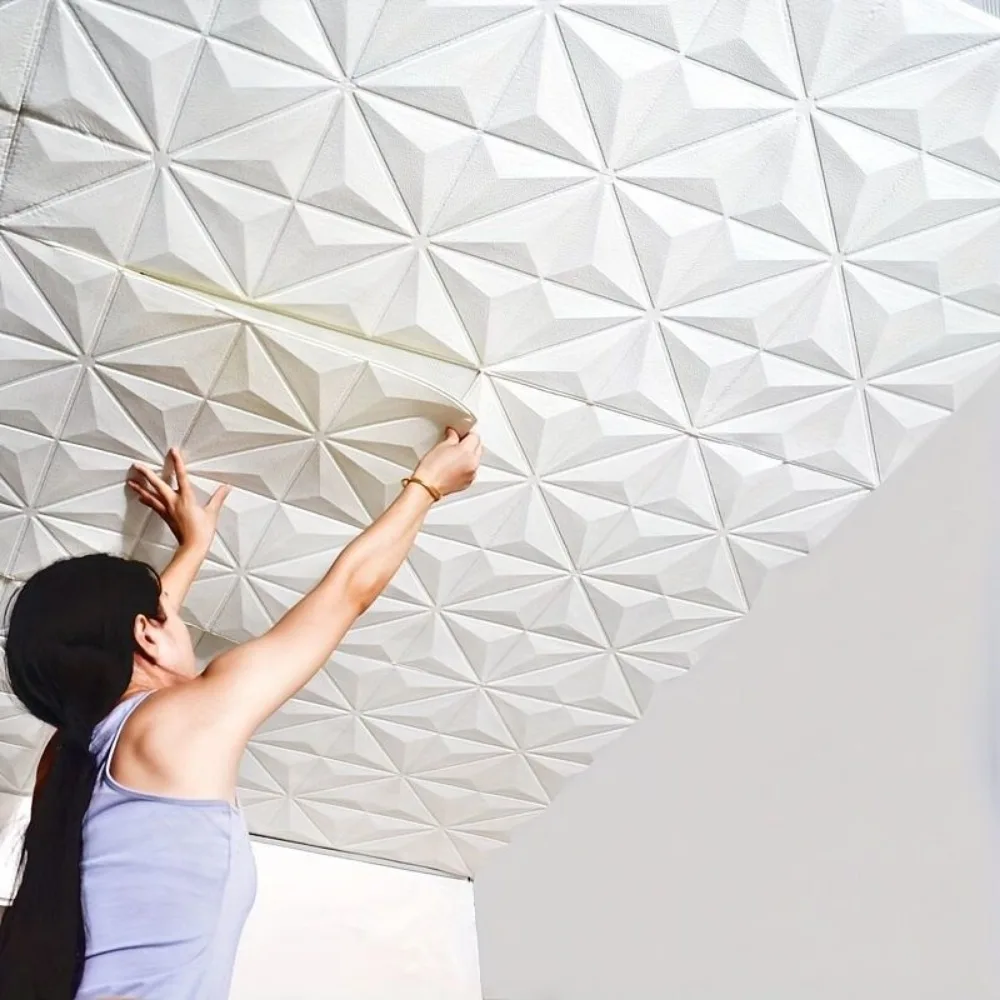 35*35cm 3D Foam Ceiling Waterproof Anti-collision Wall Stickers Peel and Stick Self-adhesive Background Wallpaper Bed Room Decor