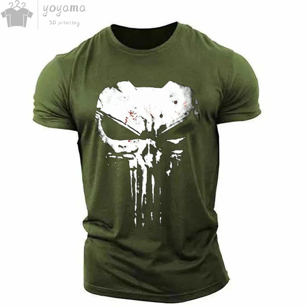 Herren-T-Shirt mit 3D-Druck, militärischer patriotischer Totenkopf, O-Ausschnitt-T-Shirt, übergroßes T-Shirt, kurzärmeliges T-Shirt, Sportbekleidungsoberteil für Herren – Detail 10