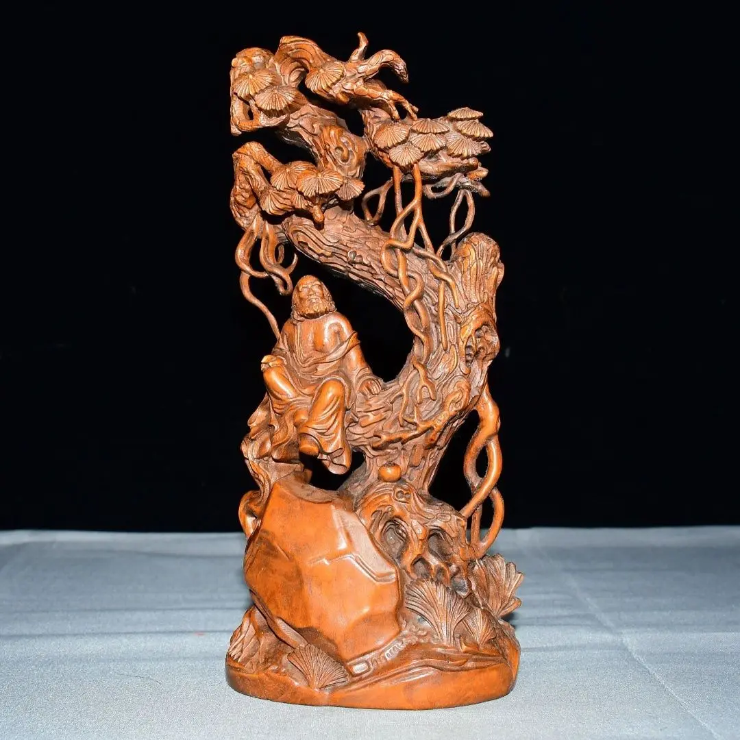 Hand Carved Wood Pine tree daruma buddha Statue Figurine Desktop Ornaments Home Decoration