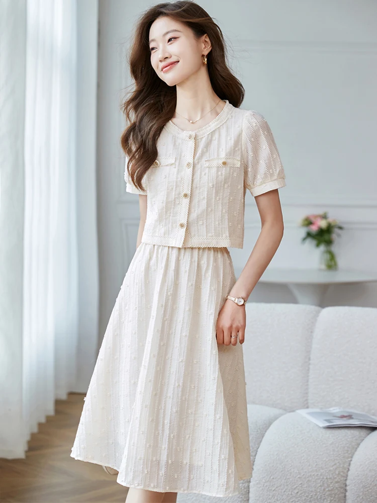 

Summer Faion Set Women's Dr Small Fraance Sle ort Sve round Ne Dr Ele Feelings Chinese Origin