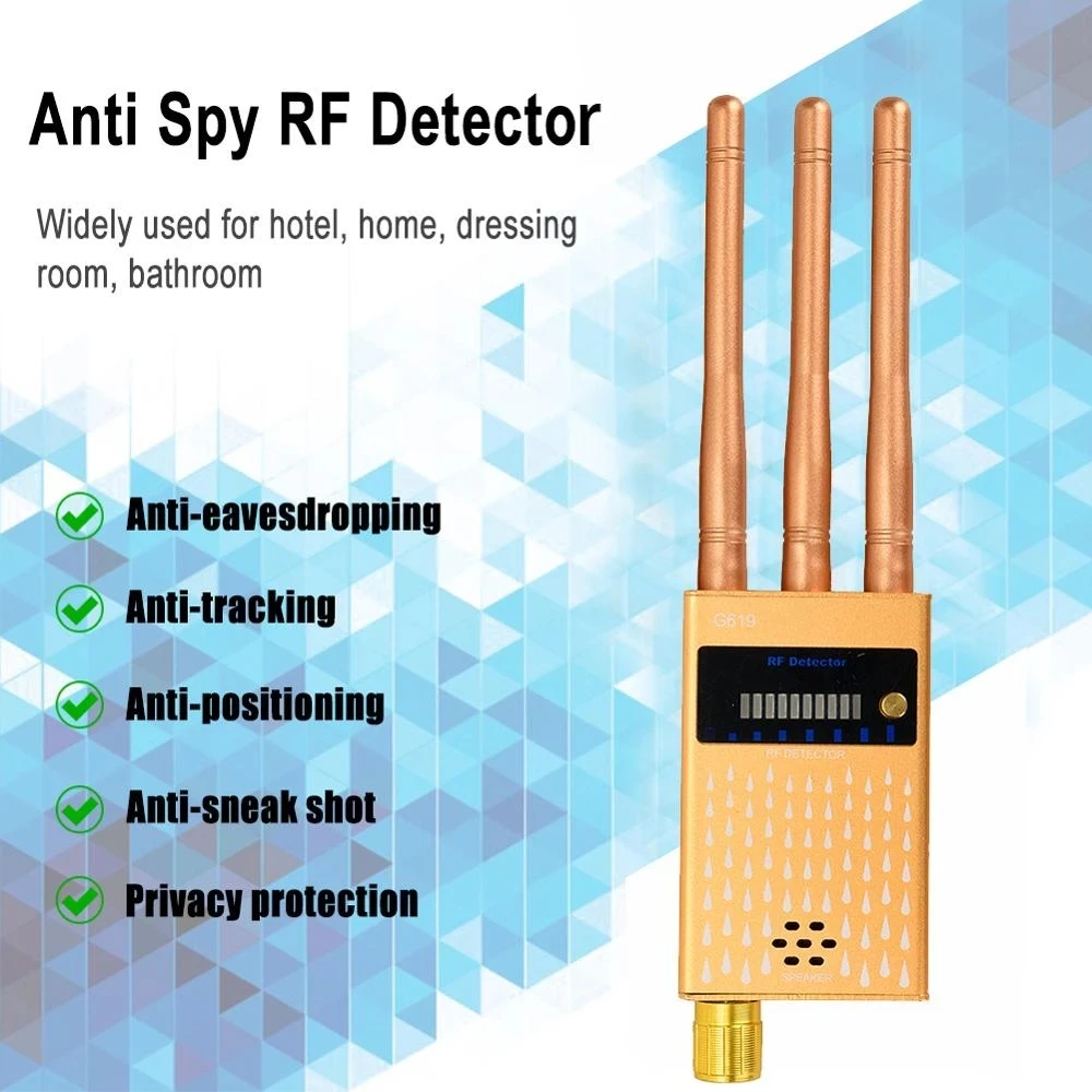 Detector de señal RF de tres antenas, inalámbrico, GSM Audio Bug Detect GPS Lens Finder 2/3G 4G Mobile Phone Camera Scanner 1MHz-8000MHz