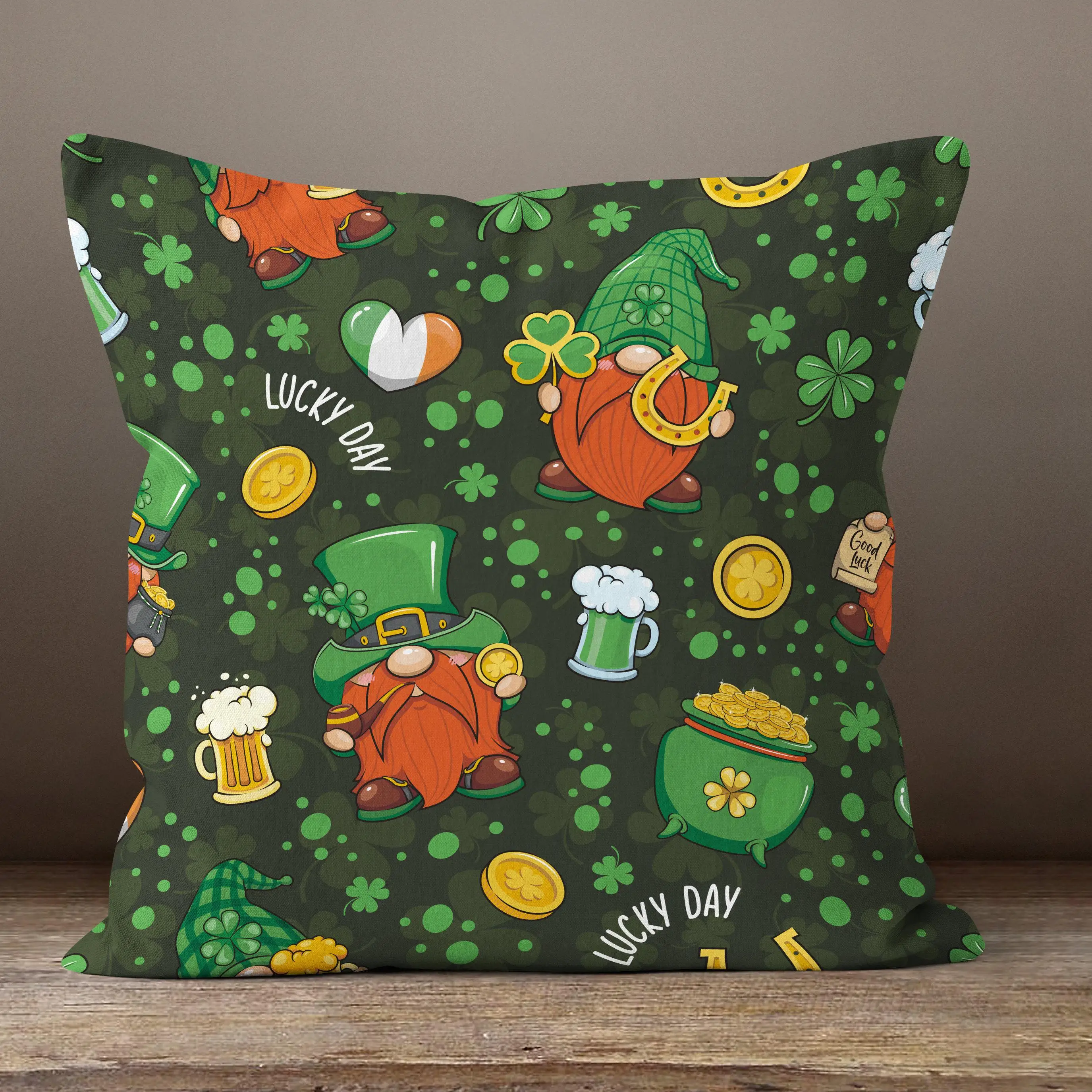 St. Patrick's Day Special Pillow Cover, Irish Shamrock Cushion Case, Green Clover Throw Pillowcase for Saint Patrick's Day Home