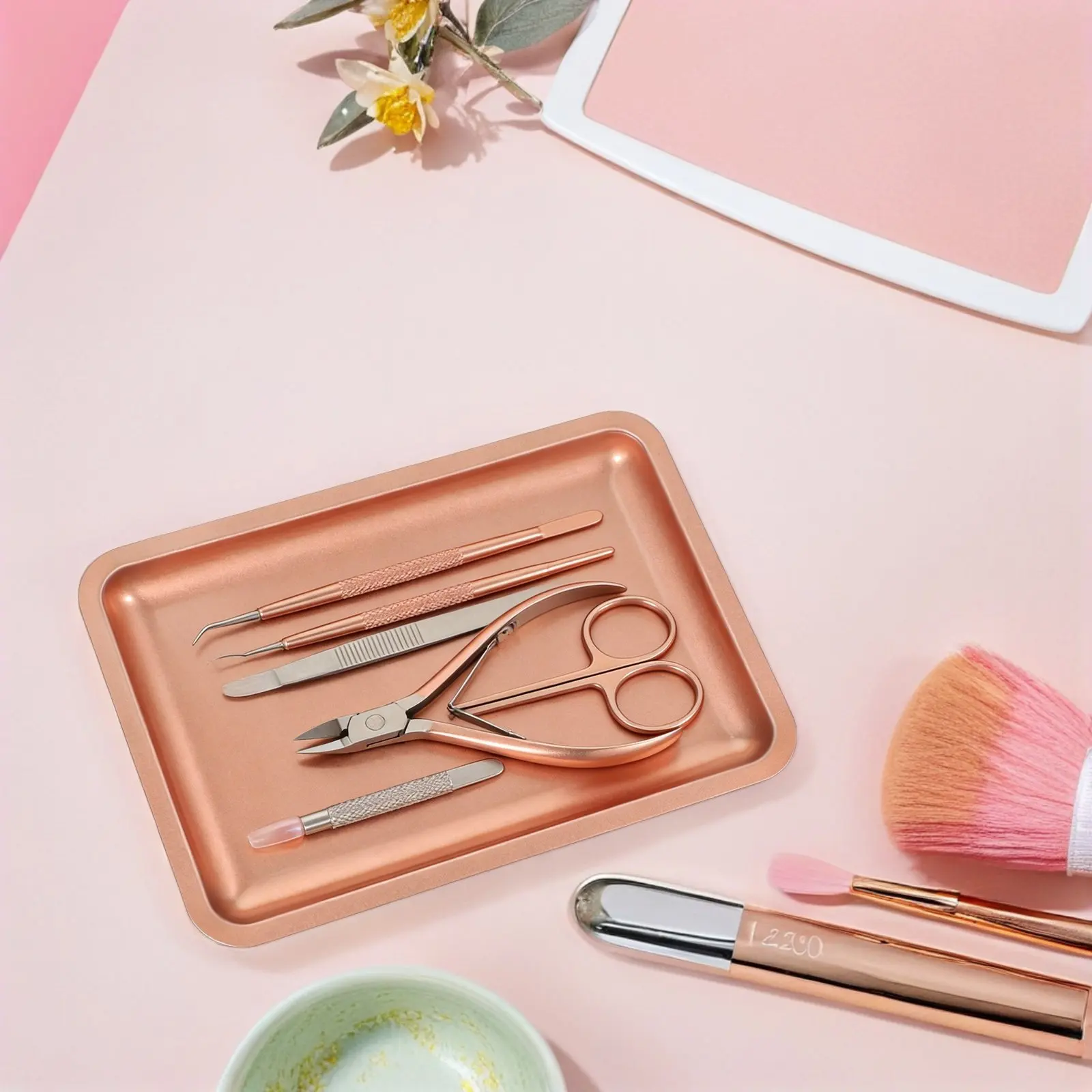4Pcs Stainless Steel Nail Tool Tray Minimalist Manicure Organizer Nail Art Supplies Storage Metal Vanity Tray for Home Salon