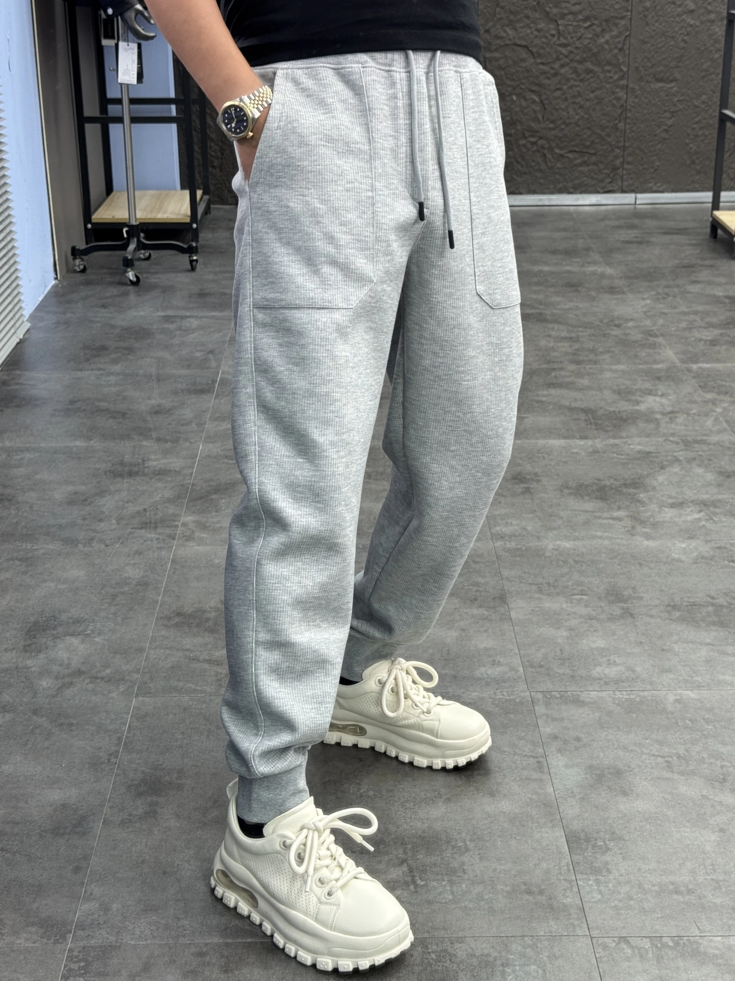 

Svip Thiened Wfle Pattern Мужские удобные брюки облегающего кроя Осень-зима Однотонные повседневные брюки с низкой талией из хлопка и полиэстера...