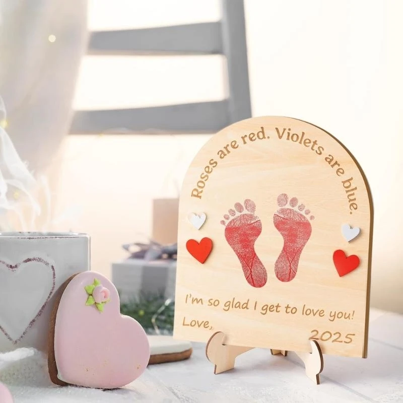 J15U أول بصمة فنية للطفل تذكار معالم خشبية بطاقة صور الدعائم لتزيين الحضانة والتقاط الصور لحديثي الولادة #4