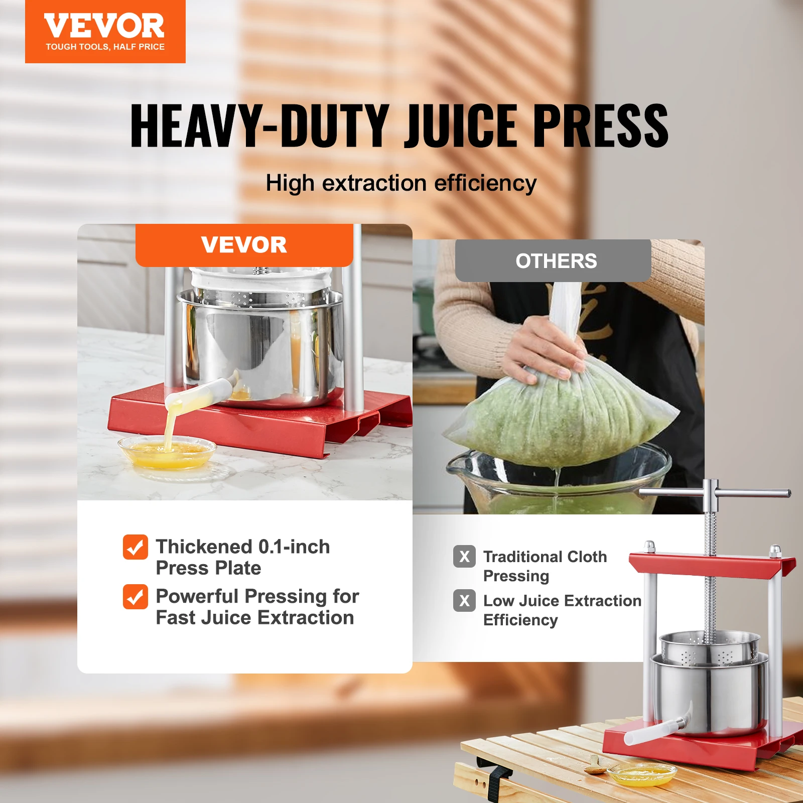 VEVOR 2L 3L 3.36L Manual Fruit Press Stainless Steel Household Manual Squeezer Cider Vegetables Juice Extractor for Home Kitchen