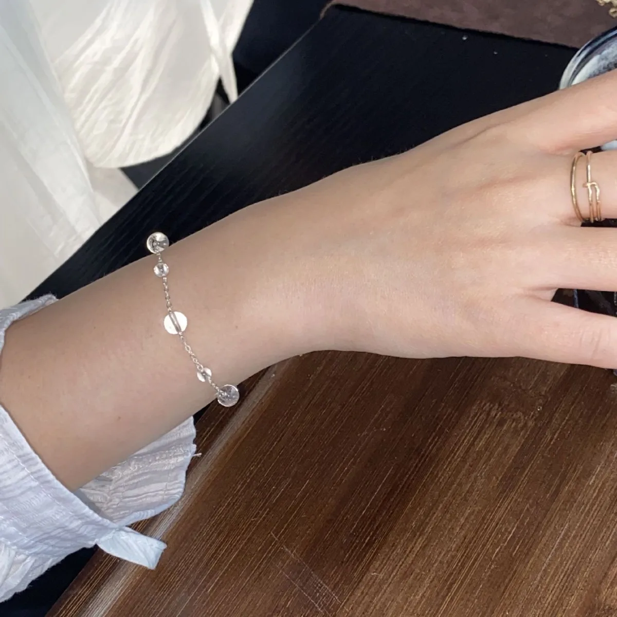 AETEEY S925 Sterling Silver Clear White Crystal Bracelet Niche Stackable Elegant Daily Commute Women Hand Jewelry