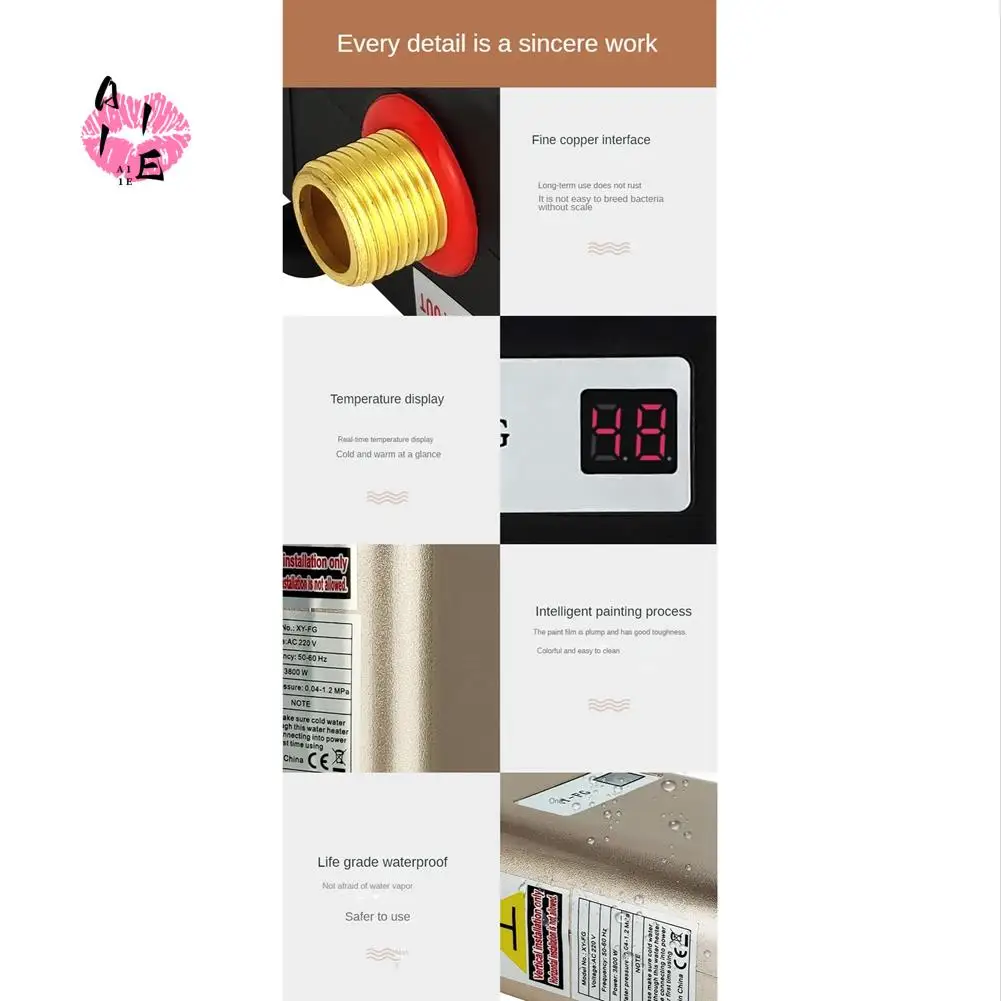 A11E-3800W Electric Water Heater Instantaneous Tankless Instant Hot Water Heater Shower Flow Water Boiler 220V