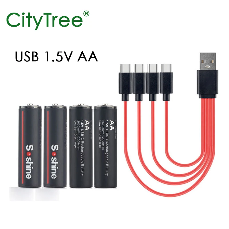 CityTree 1.5v AA Battery Rechargeable Li-ion 2600mWh 1.5 Volt 2A AA Lithium Batteries for Camera Flashlight Toys Remote Control