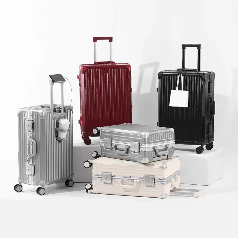 

Trunk Aluminum Alloy Frame Suitcase Portable Carry-On Suitcases Multi-Function Hook Rear Cup Holder,Universal Wheel Trolley Case