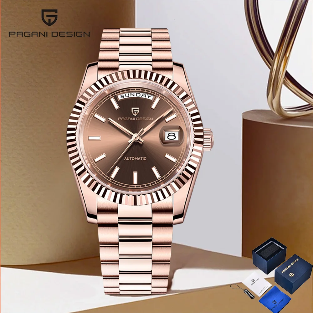 2025 باجاني ديزاين DD36 براون ساعة أوتوماتيكية صندوق هدايا رجالي الياقوت الميكانيكية ساعة رجالي الفولاذ المقاوم للصدأ التقويم اليومي 10BAR #1